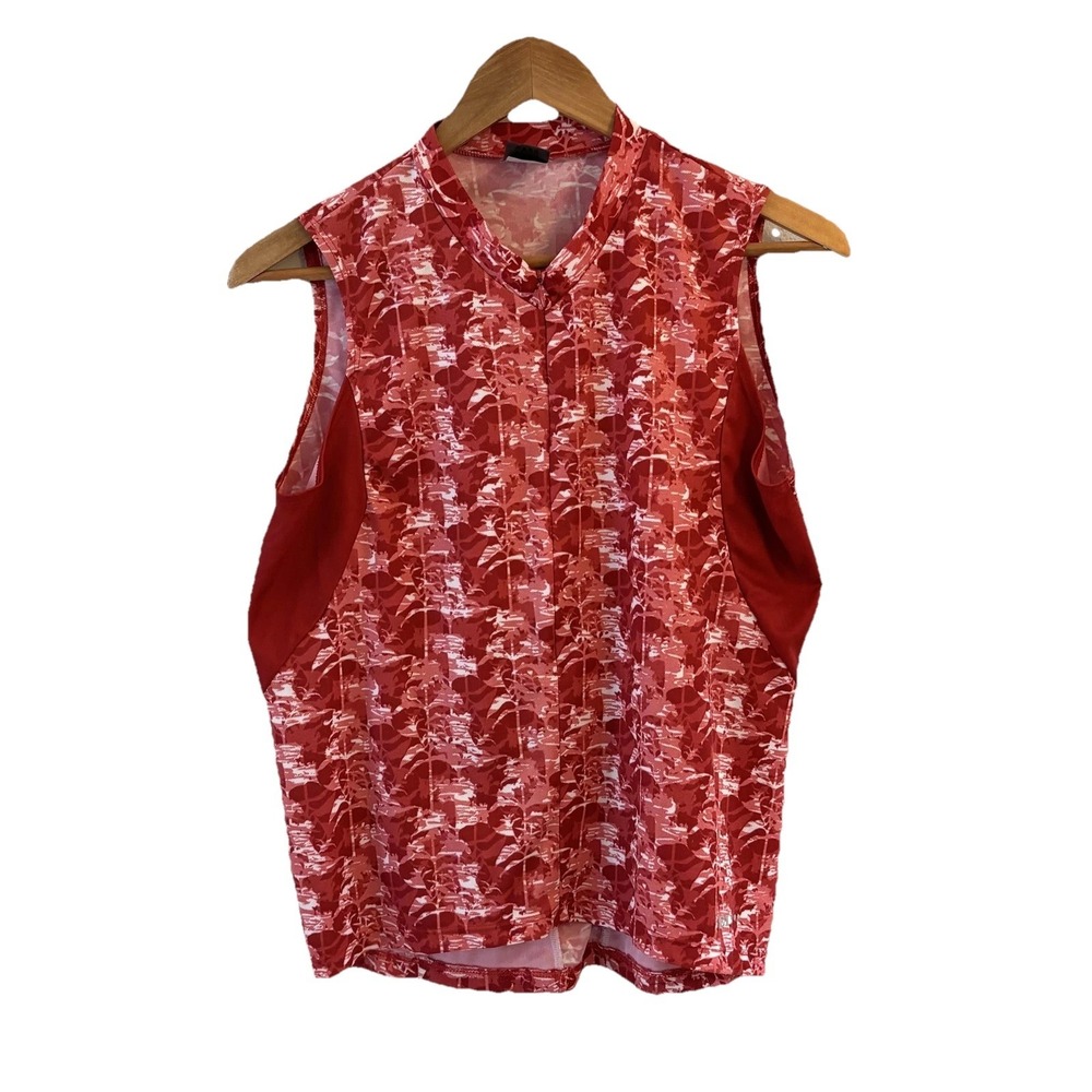 REI Cycling Jersey Top Womens L Red Floral 1/2 Zip‎ Pockets Bike Outdoors